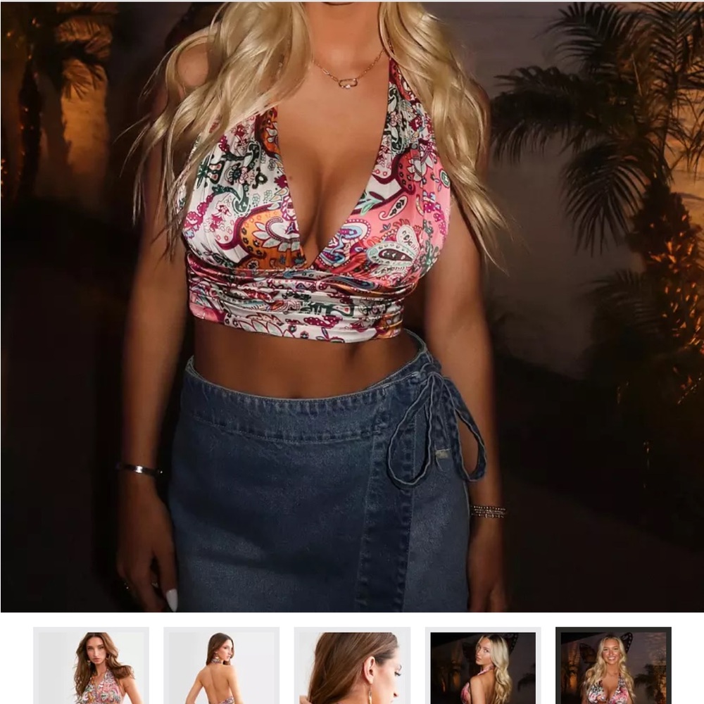 Multicolor Satin Halter Cropped Tank